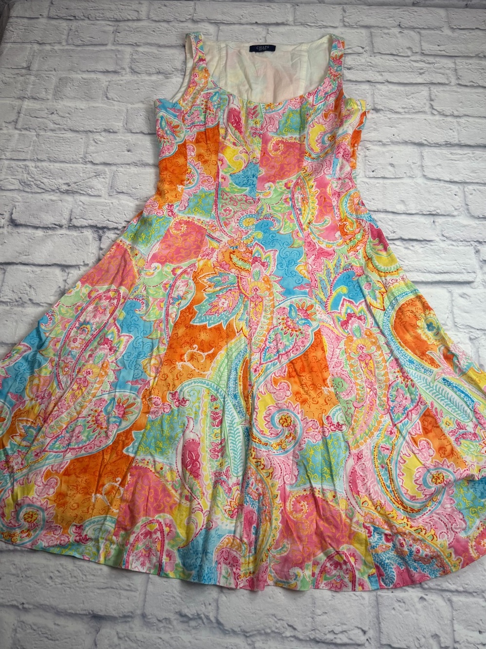 Chaps Colorful Paisley Tropical Fit & Flare Dress- Lilly Inspired. Med.